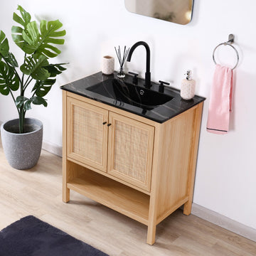 Jasper Rattan Modern Coastal 2-Shelf Bath Vanity Cabinet Only (Sink Basin Not Included)